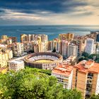 Stadtlandschaft Malaga Hafen und Plaza de toros de La Malagueta