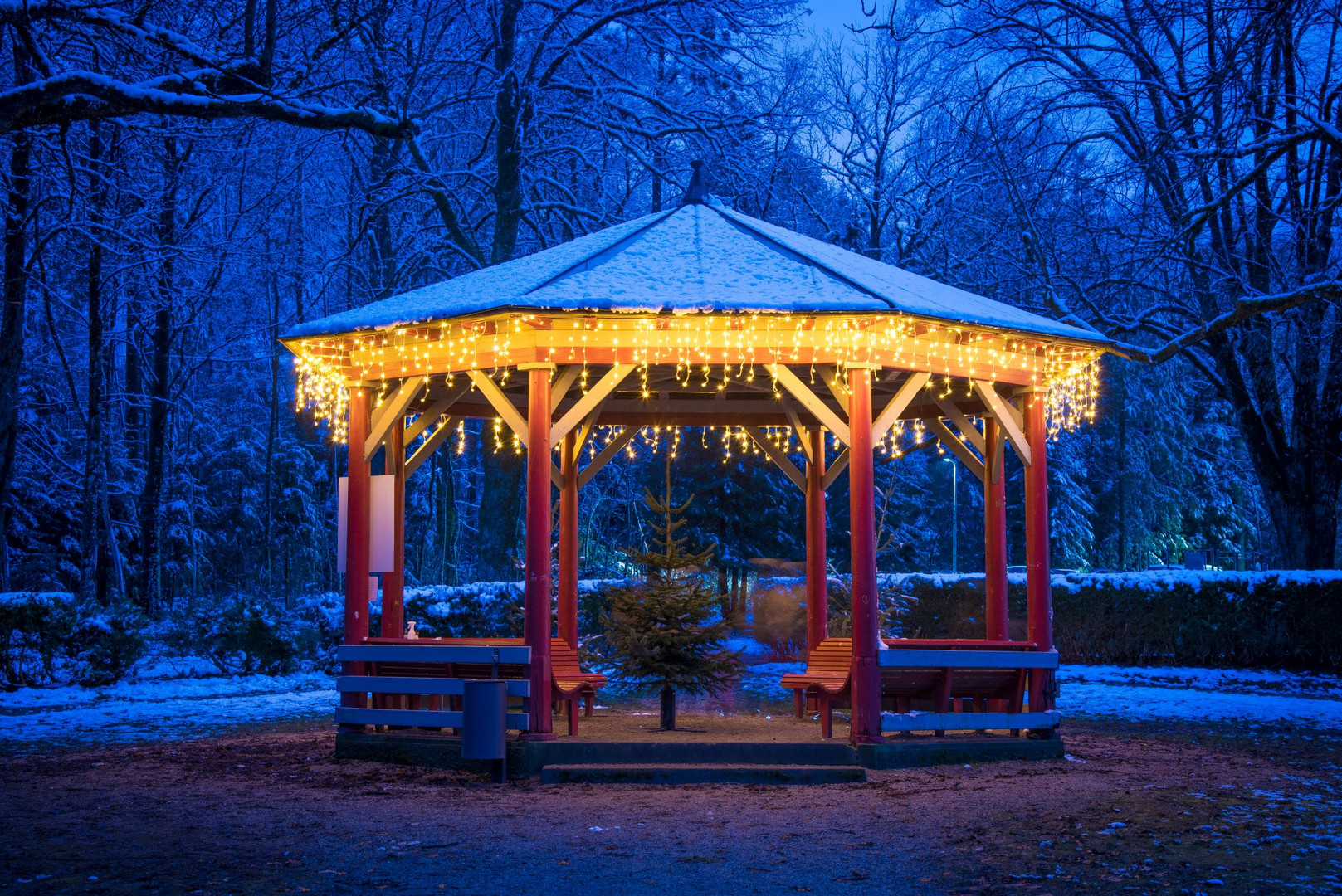 Stadtpark Pavilion bei Dämmerung