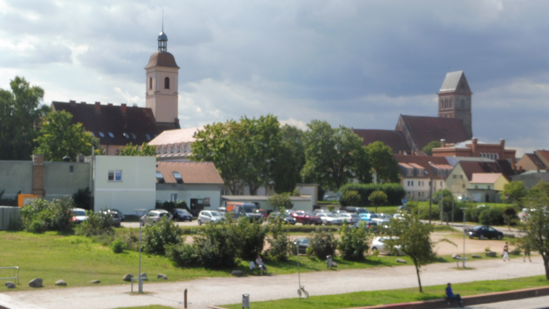 Stadtsiluhette Anklam - Peeneblick in die Stadt