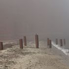 Stahl im Nebel am Strand