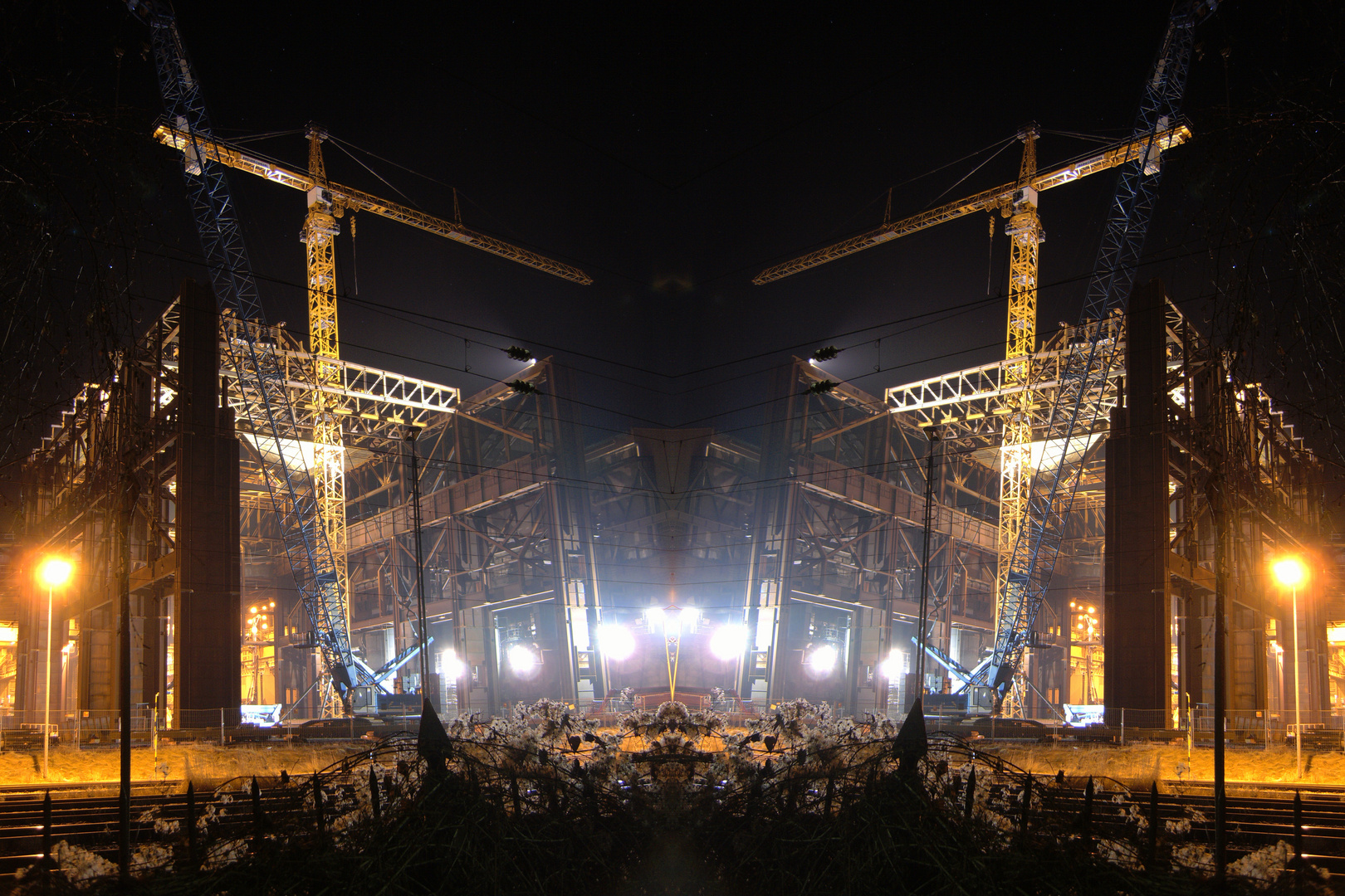 Stahlwerk Baustelle bei Nacht