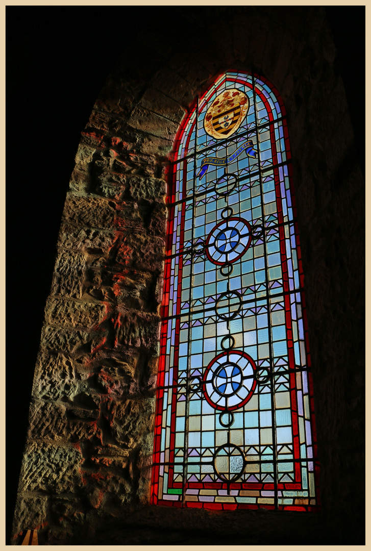 stained glass in st mary's church lindisfarne