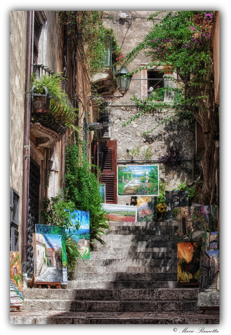 Stairways with paintings in Taormina