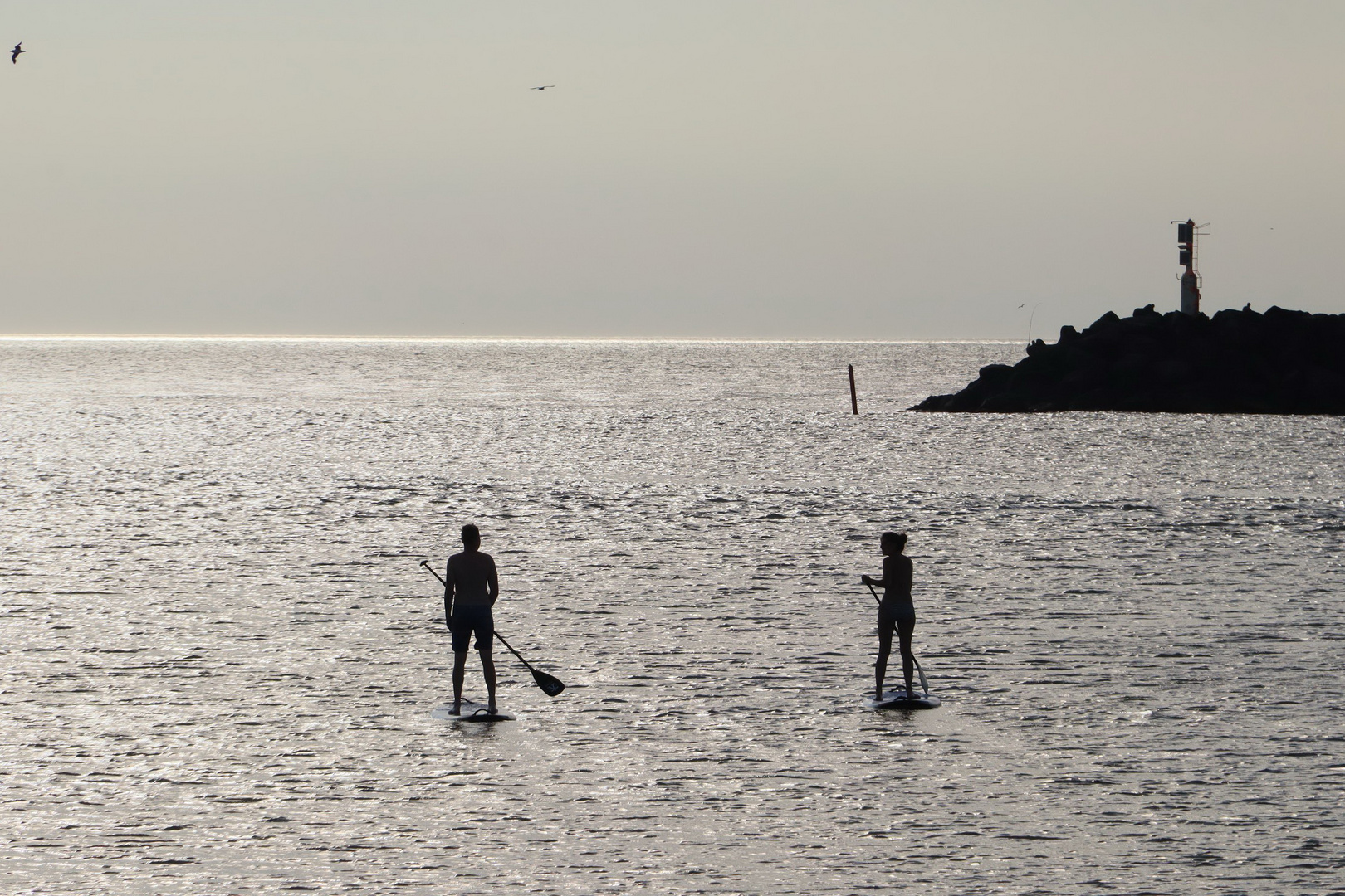 Standup-paddler are doing it standing up!