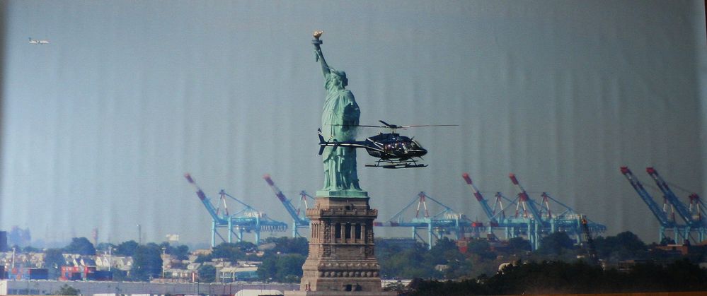 Statue of Liberty greets heli, New York City