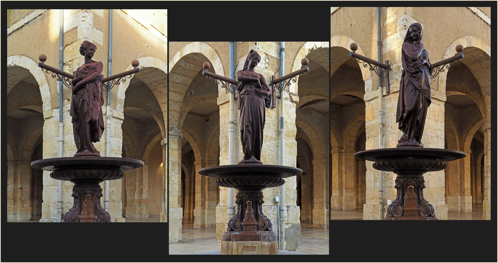  Statues-fontaines en bronze de la place de la Mairie  --  Fleurance