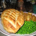 Steak Pie,pees and chips.