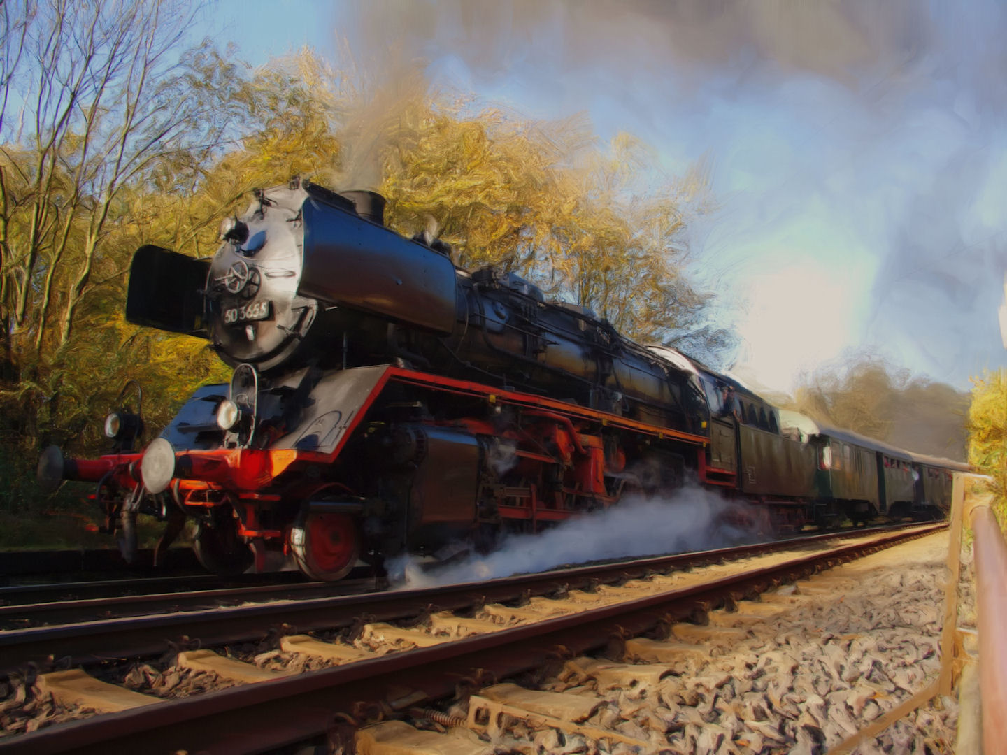 Steam train as an oil painting / Dampfzug in Öl