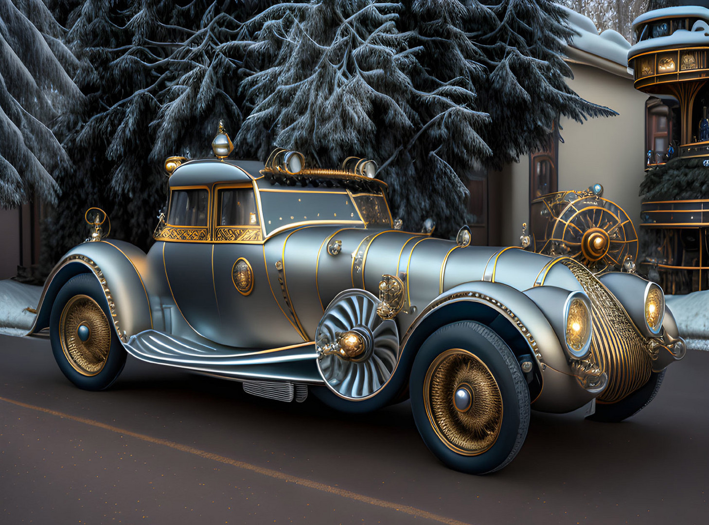 Steampunk Oldtimer in Winter