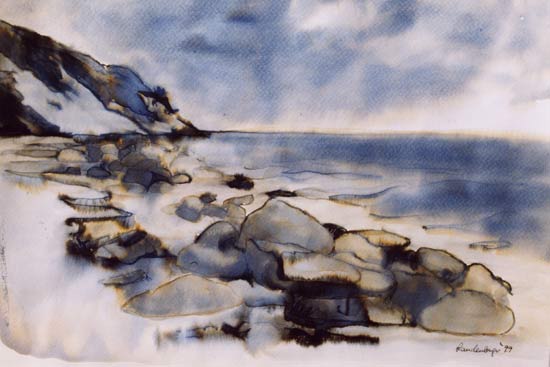 Steilküste auf Hiddensee, lavierte Tintenzeichnung