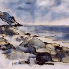 Steilküste auf Hiddensee, lavierte Tintenzeichnung