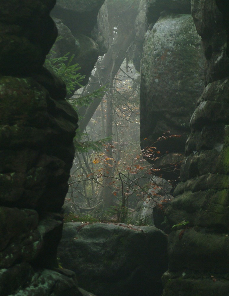 Steinberge im Nebel