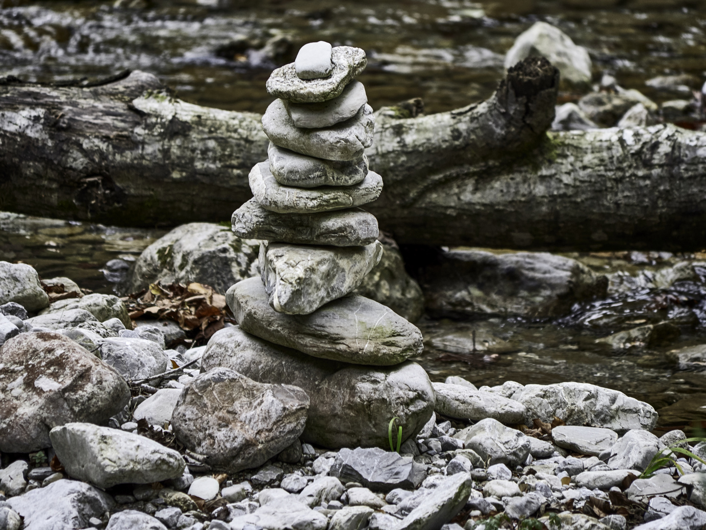 Steinfigur im Herbst