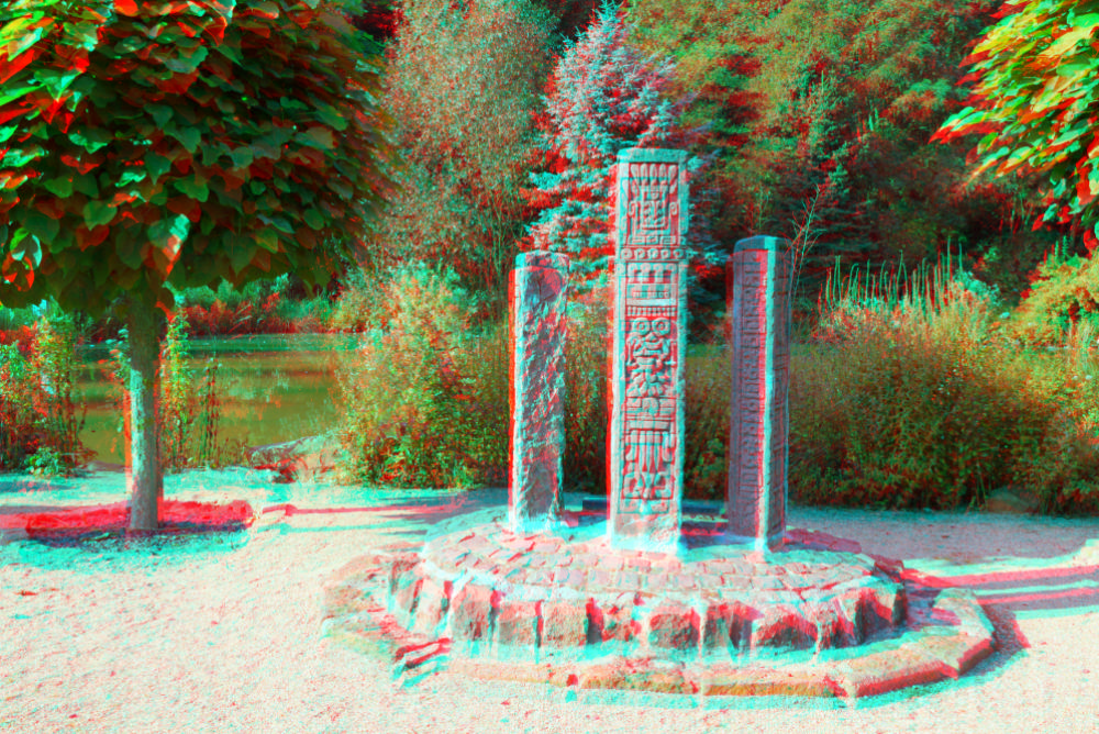 Steingarten 2 (rot/cyan Anaglyphenbild)