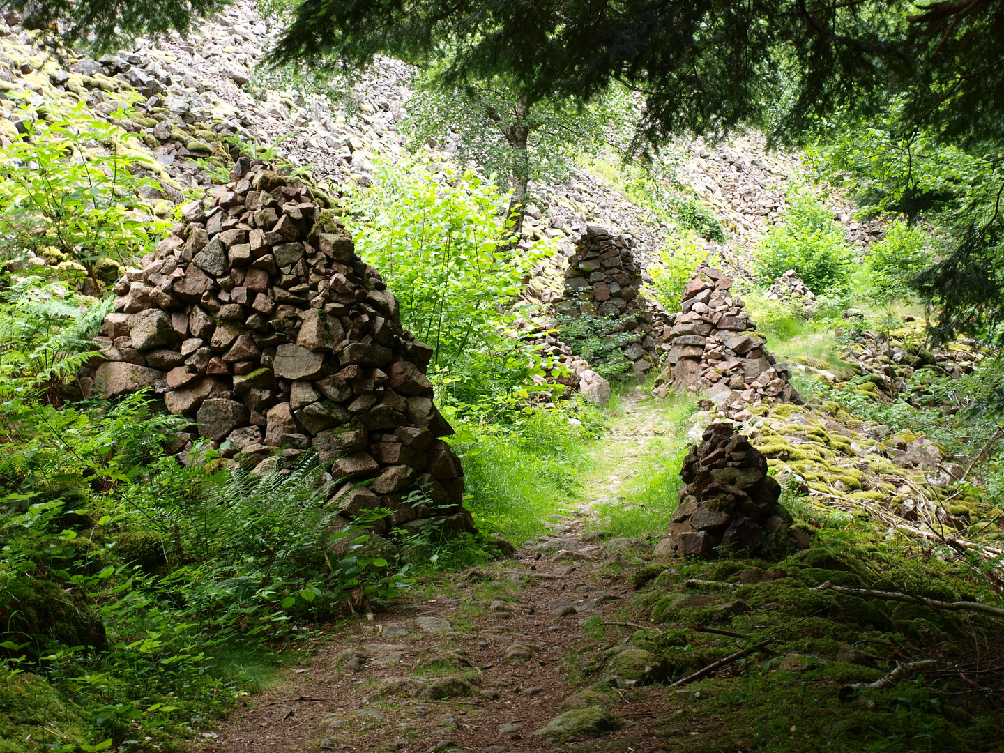 Steinhaufen am Weg in den Vogesen