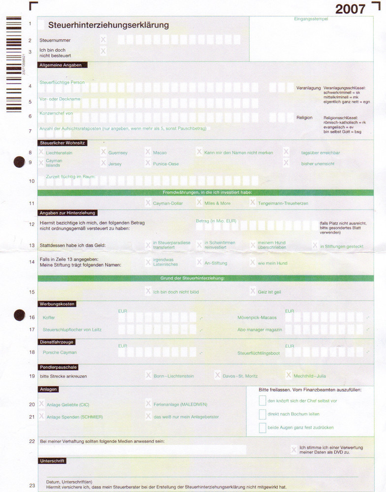 Steuerhinterziehungserklärung 2007