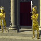 Stierköpfige Wächter vor dem Tempeleingang