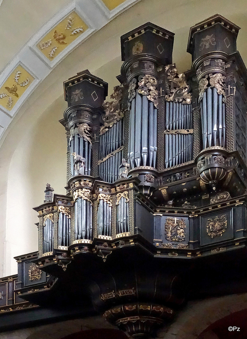 Stiftskirche St. Dionysius in Lüttich - Blick auf die Orgel (Detail) ...