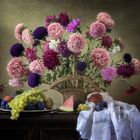 Still life with basket of aster flowers