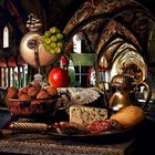 Still life with fruits and food