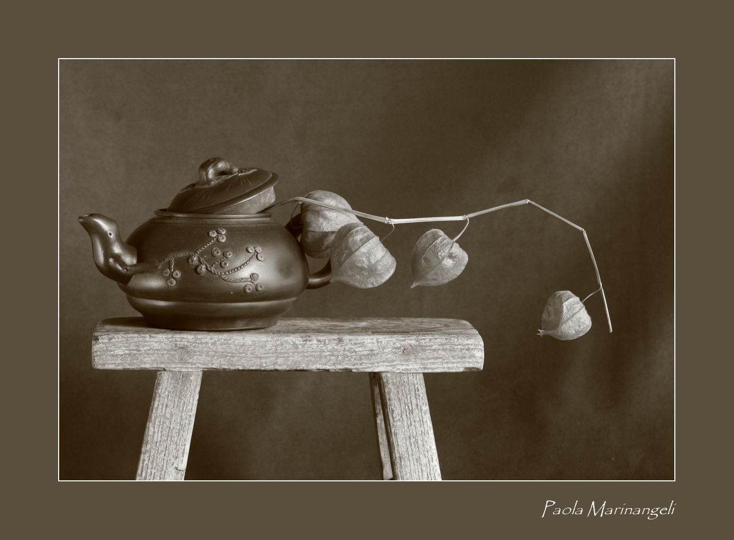 Still life with Japanese tea pot and alchechengi