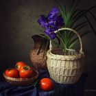 Still life with orchid Vanda and persimmon