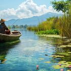 Stille der Mekong-Lagune: Ein Fischer bei der Arbeit (KI-Szene)
