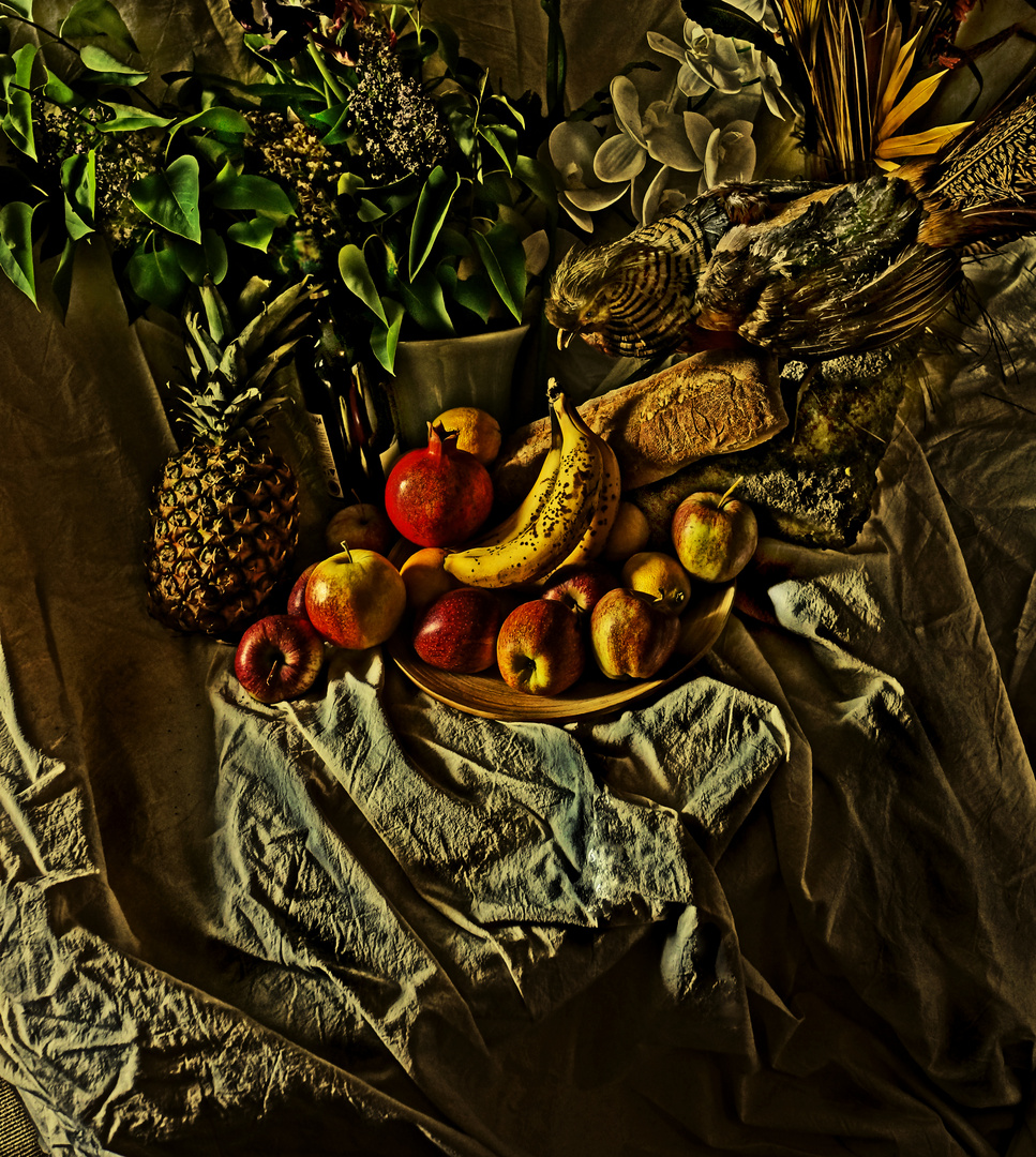 stillife with fruits and pheasant