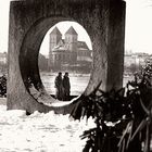 St.Kunibert vom Rheinpark aus fotografiert (Winter 1985)