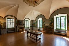Stockalperschloss: Saal mit handgefertigter Panoramatapete aus dem 19. Jahrhundert