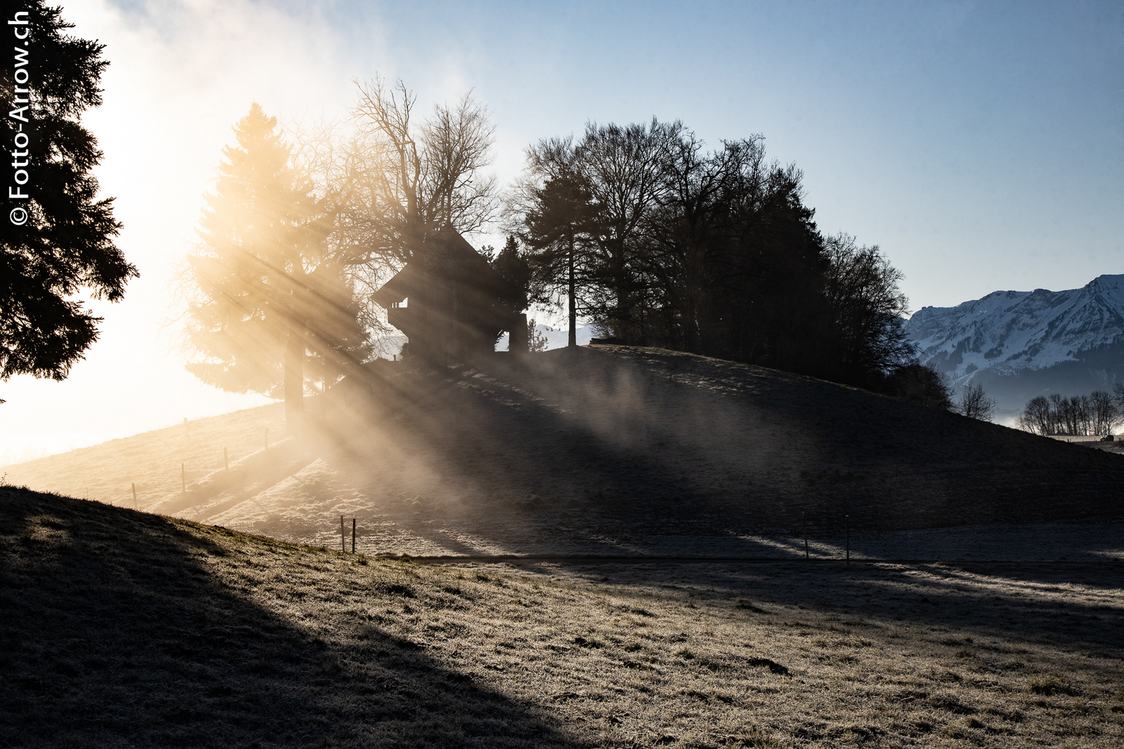 Stöckli im Gegenlicht und Nebel