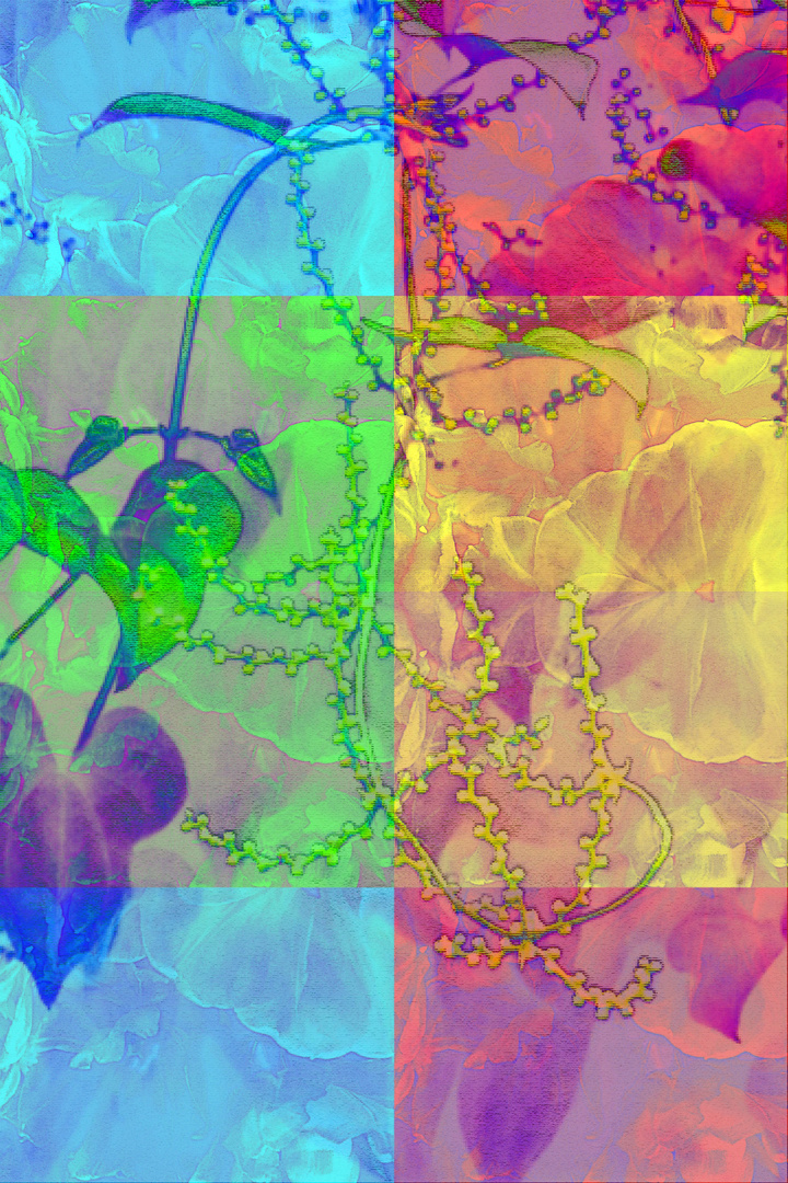 Stoffdesign "floral rotgelbblaugrün"