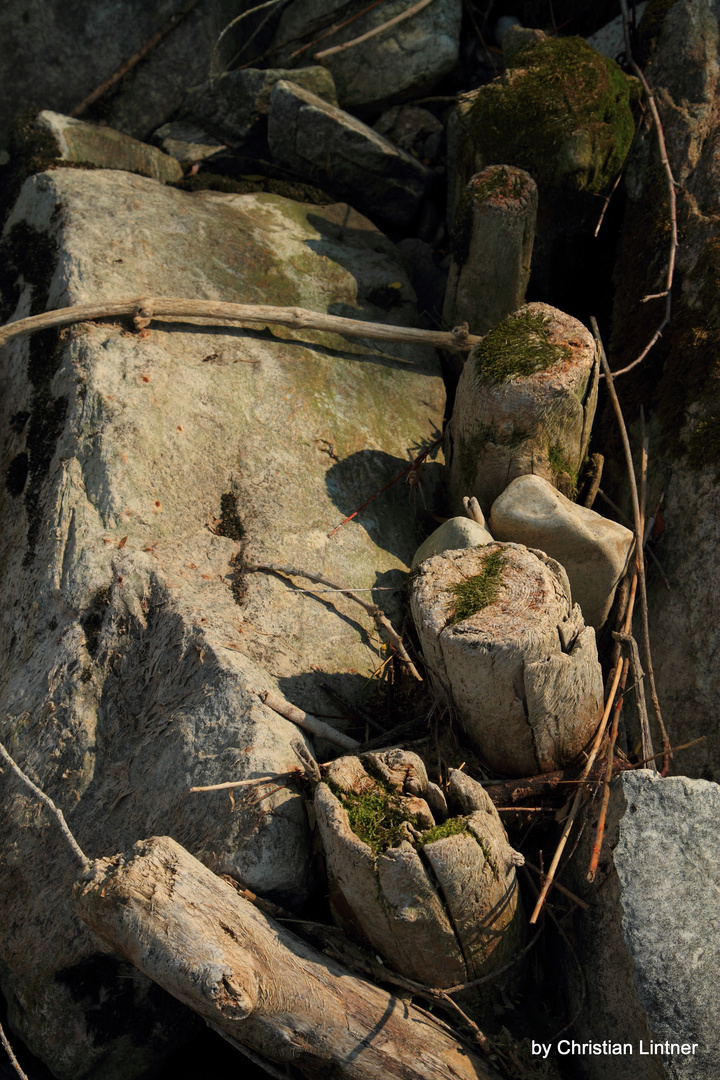 Stones and wood...