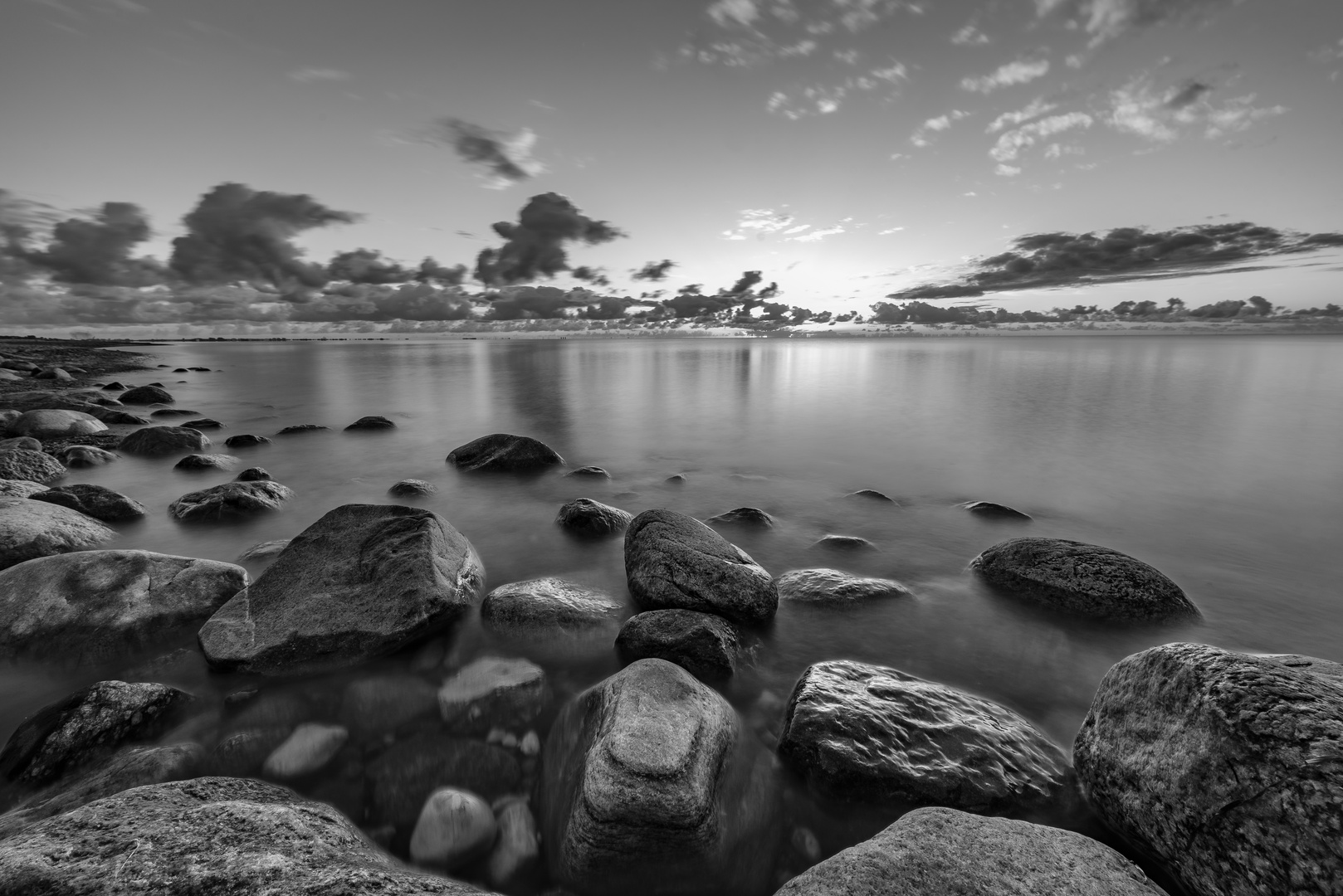 Stones Water Sunrise Black & White