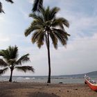 Strand auf Hawaii mit kleinem Boot und Palmen