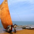 Strand auf Sri Lanka- Katamaran