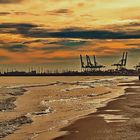 Strand mit Hafenkulisse in Valencia