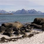 Strand und Schneeberge