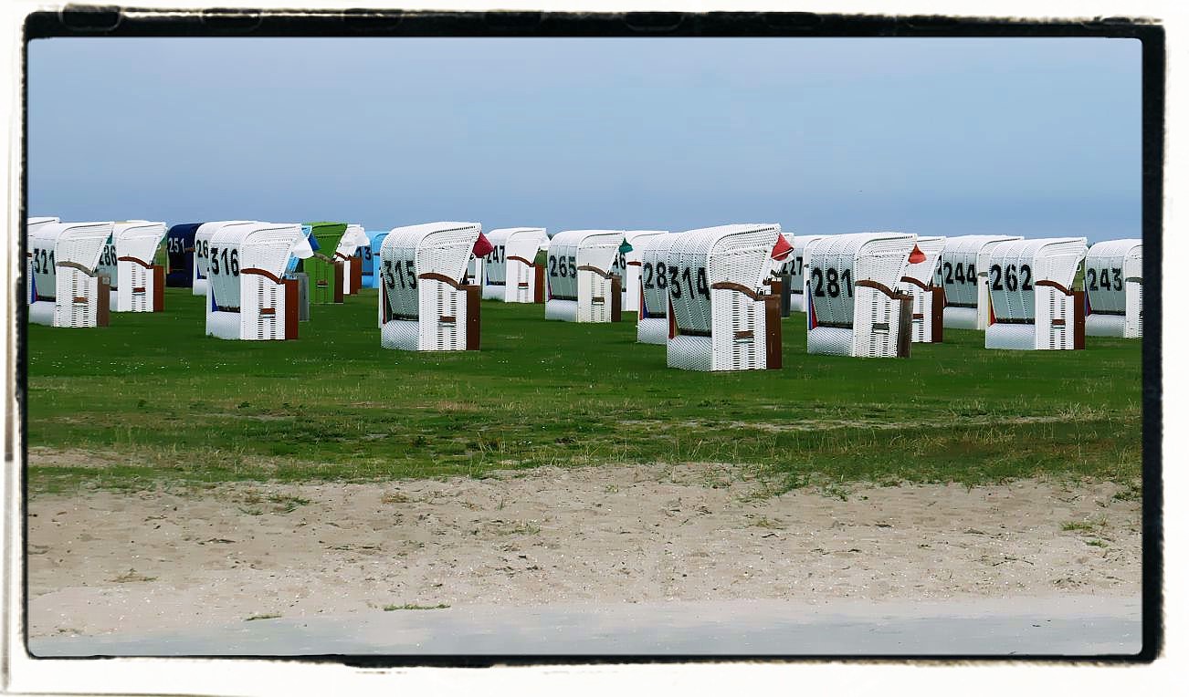 Strandkörbe auf der grünen Wiese