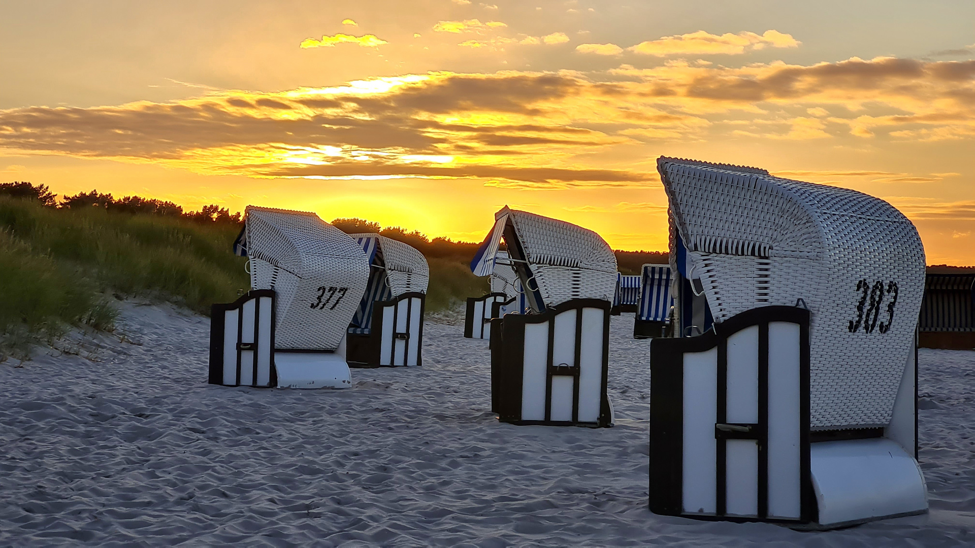 Strandkörbe im Abendlicht