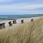 Strandkörbe in Dünen an der Ostsee, beach chairs in dunes on the Baltic Sea,