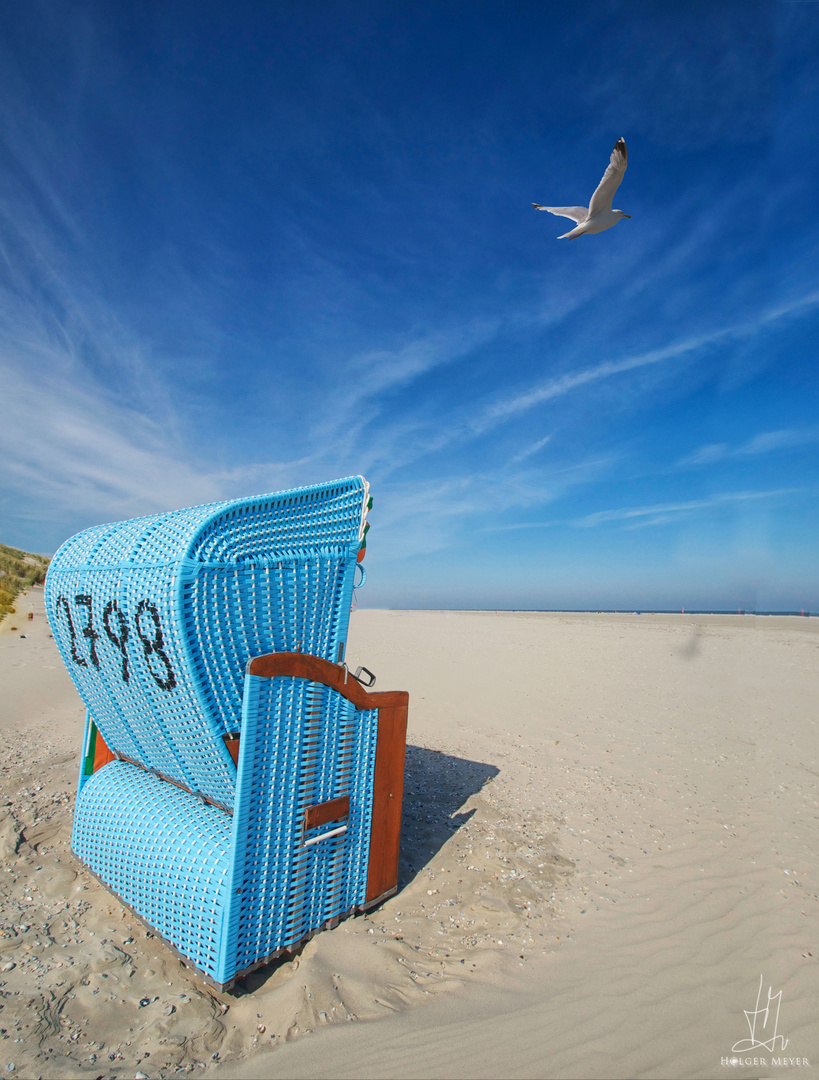 Strandkorb mit Möwe