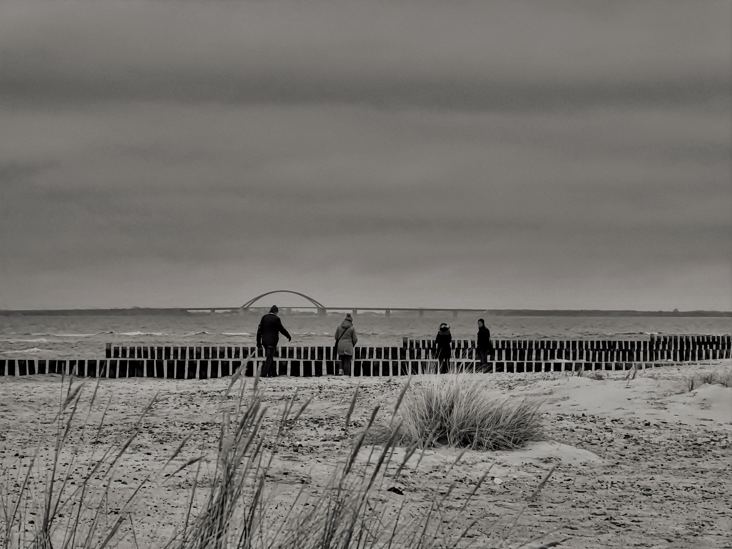 Strandmoment an einem grauen Wintertag.