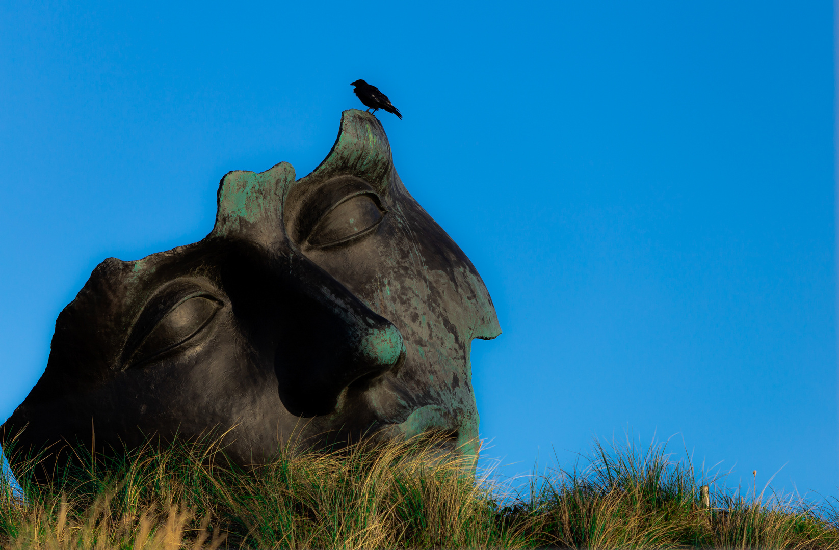 Strandskulptur in Scheveningen mit Vogel