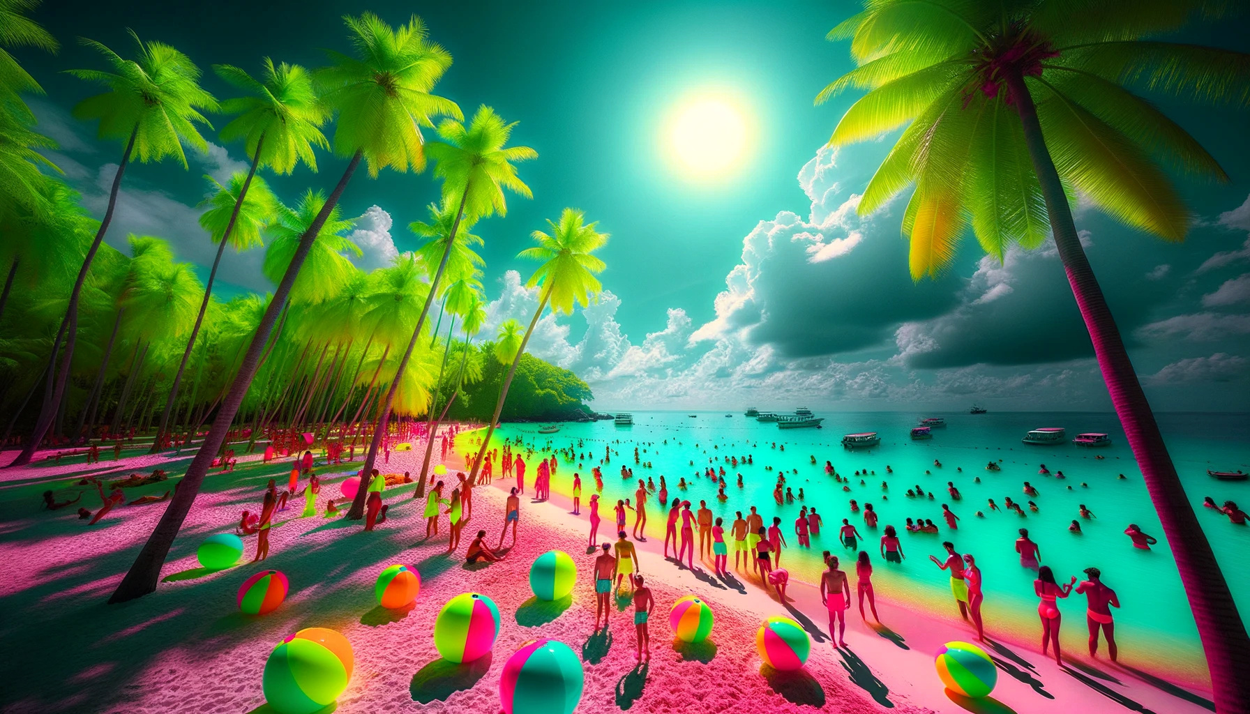 Strandtopia (Ein KI-Bild erstellt mit viel Farbe und DALL·E 3)