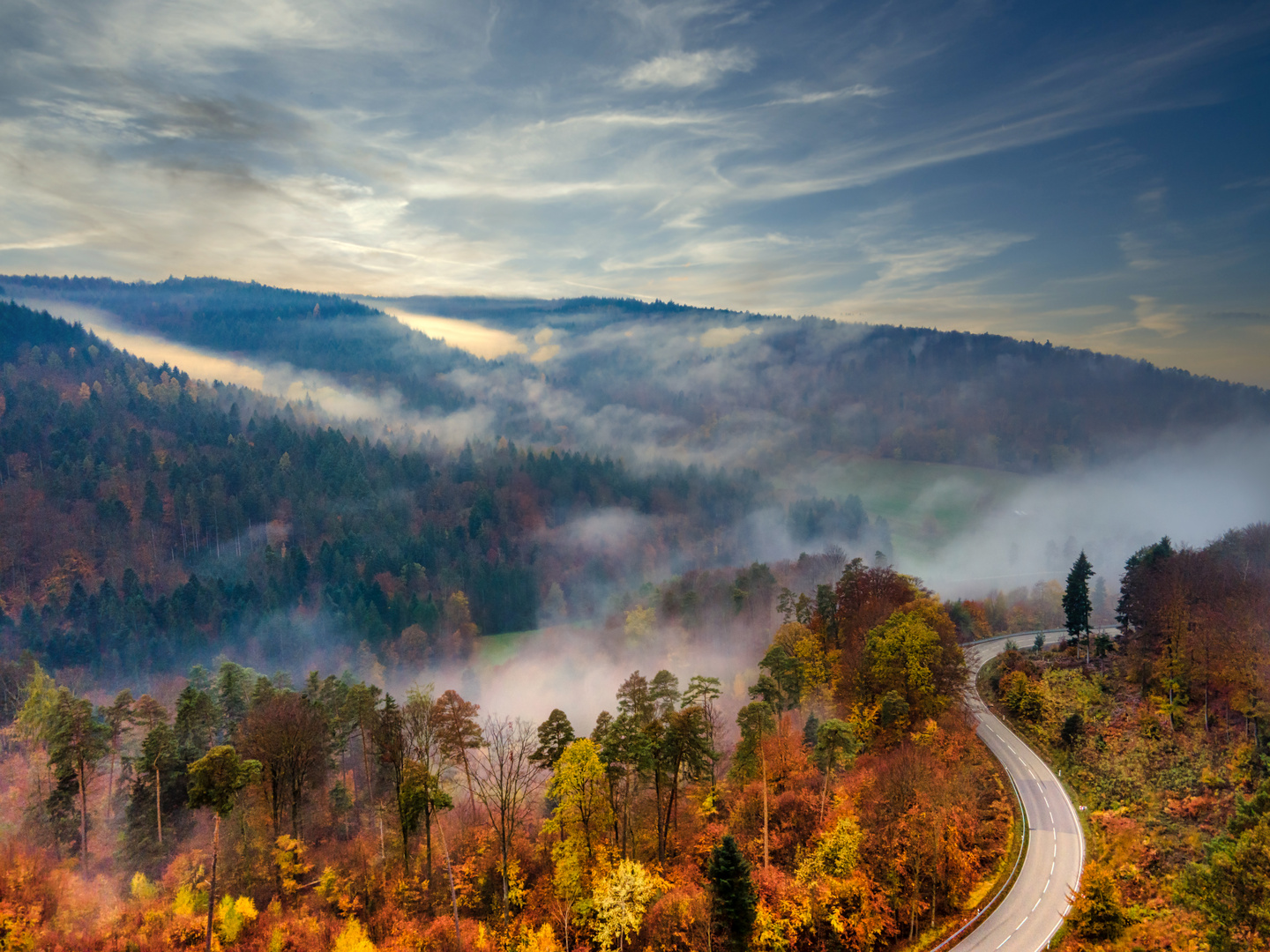 Strasse im Herbstnebel 