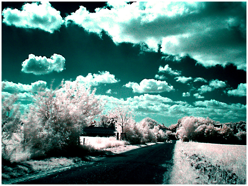 Straße mit Wolken in Farb-IR