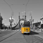 Straßenbahn fährt über die Freiheitsbrücke