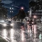 Strassenkreuzung im Regen