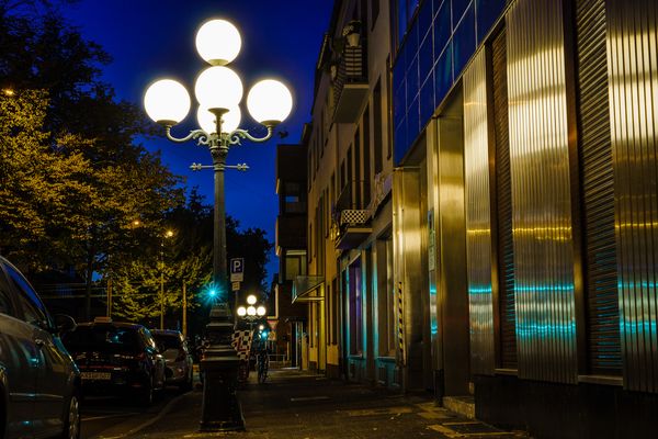 Straßenlaternen in der blauen Stunde